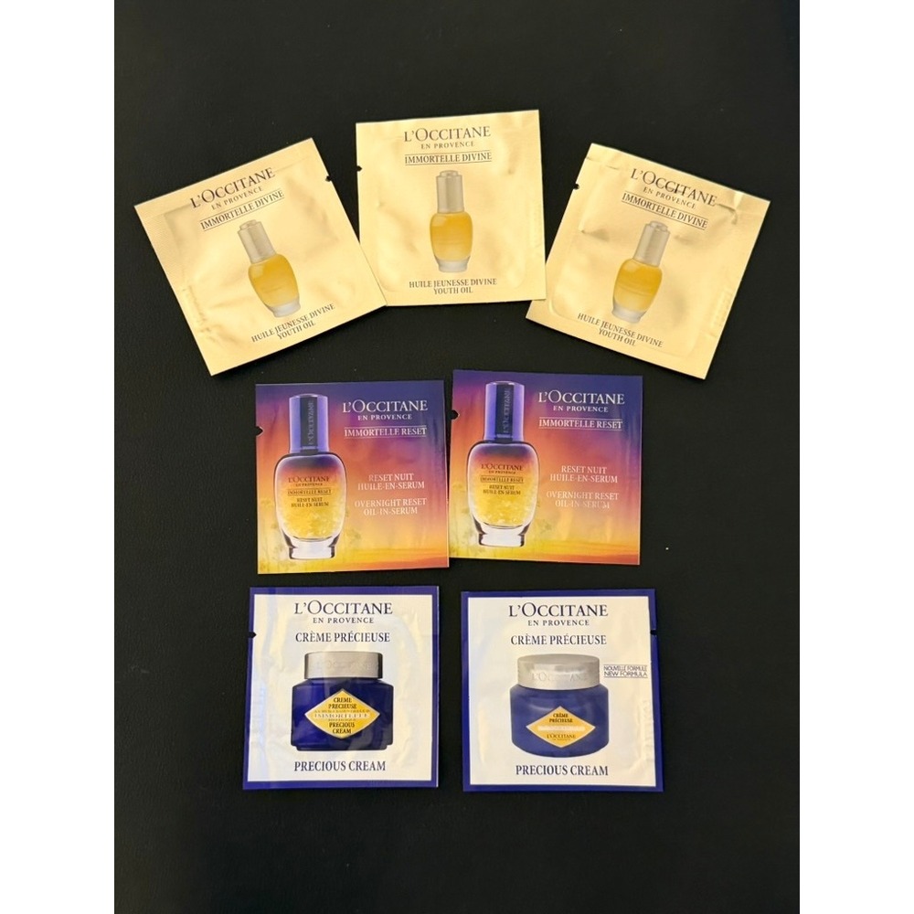 L'Occitane Immortelle Skincare Sample Lot – 7 Pieces Youth Oil Reset Serum Cream